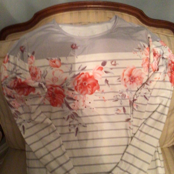 Apricot floral and gray crew neck l/s jersey - Picture 5 of 7